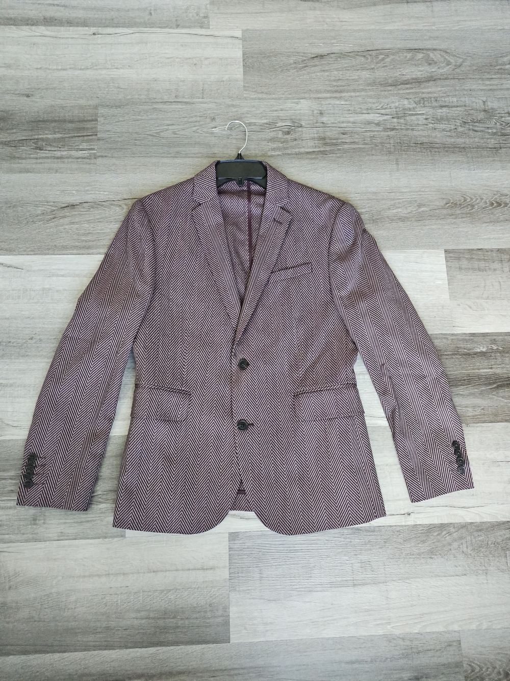 JF J.Ferrar Burgundy Herringbone Slim Fit Blazer Blazer Jacket - Size M (38/40S) - Picture 9 of 16